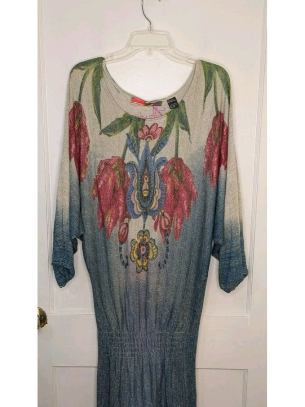 Desigual Women's Drop Waist Floral Dress Metallic Shimmer Art to Wear Size M